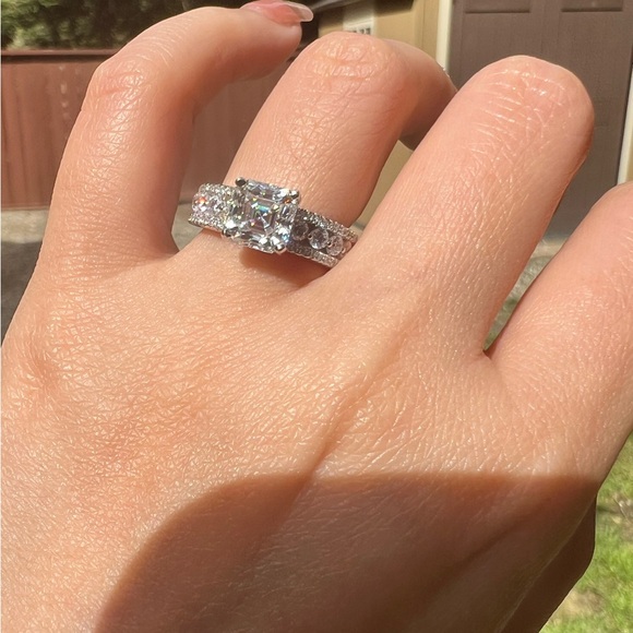 Brand New Moissanite Asscher Cut 2CT Ring 18K White Gold Plated Sterling Silver - Picture 5 of 16